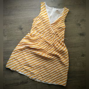Ann Taylor LOFT Petites Yellow White Stripe Fit Flare Sleeveless Dress Sz 4P